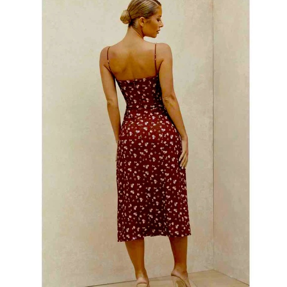 House of CB Dresses House Of Cb Carina Wine Floral Bustier Midi